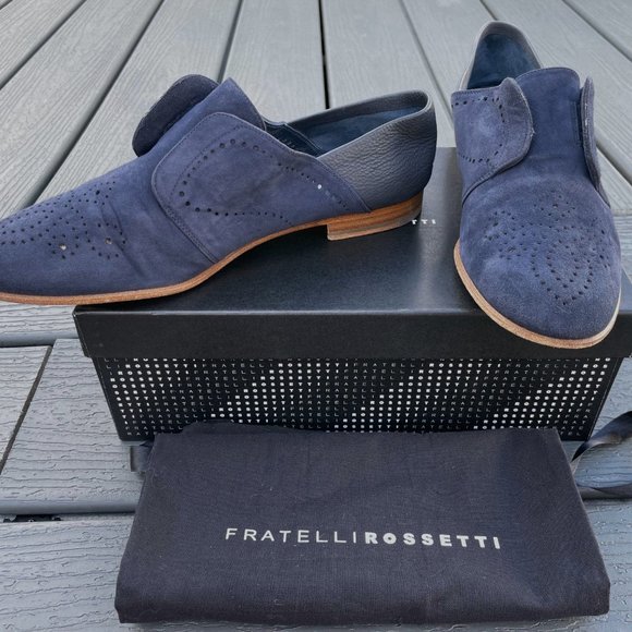 Fratelli Rossetti Navy Soft Suede + Leather Slip-On - Size 38 IT (8 US) Women's - Picture 3 of 6